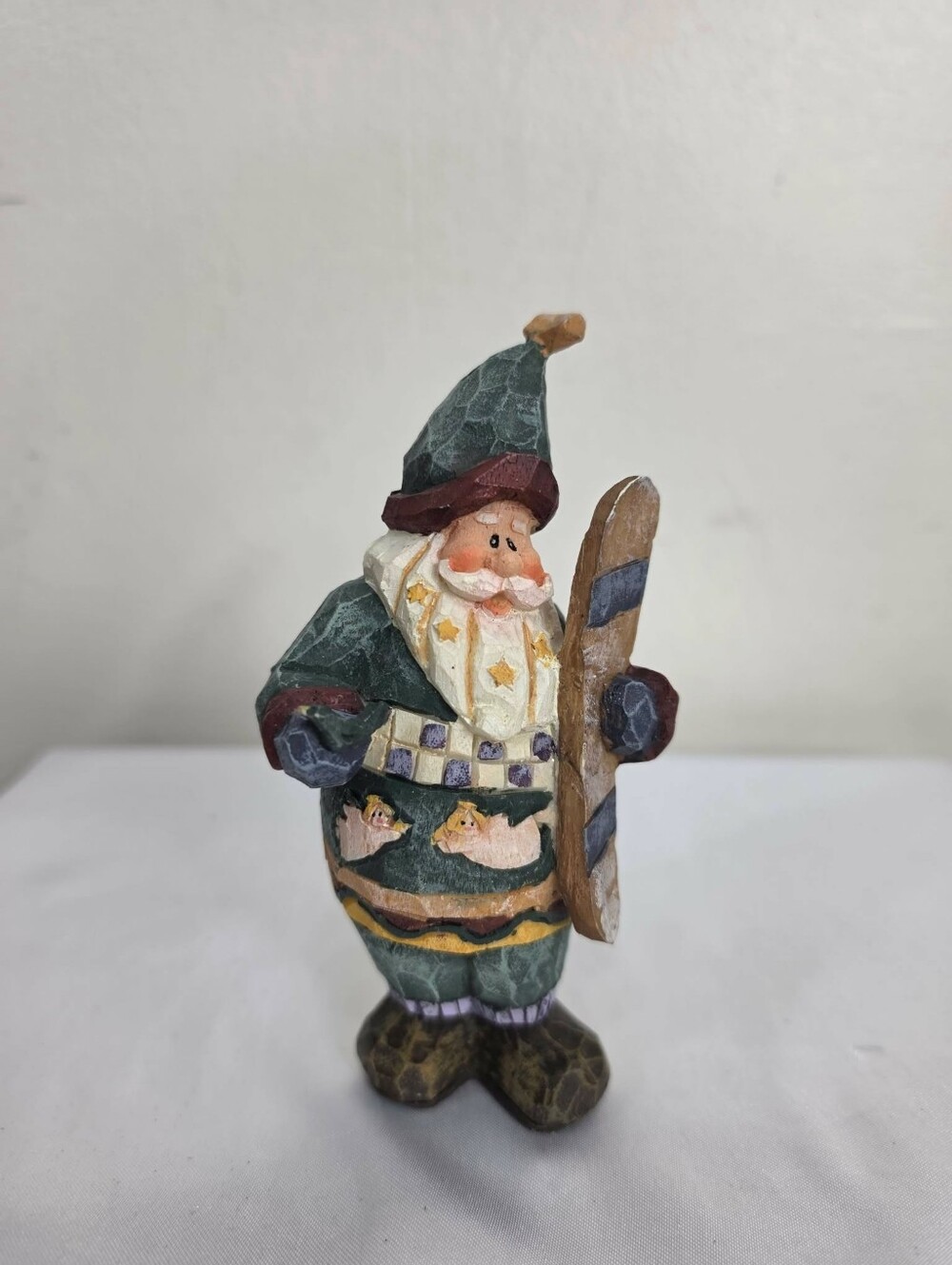 Wood Hand-Painted Holiday Santa Figurine